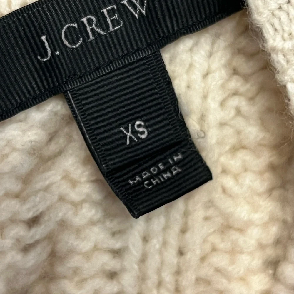 J. Crew Womens Cream Wool Oversized Fisherman Neutral Crewneck Sweater Size‎ XS